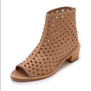 NEW Loeffler Randall Tan Perforated Leather Peep Toe Ankle Boot Size 7